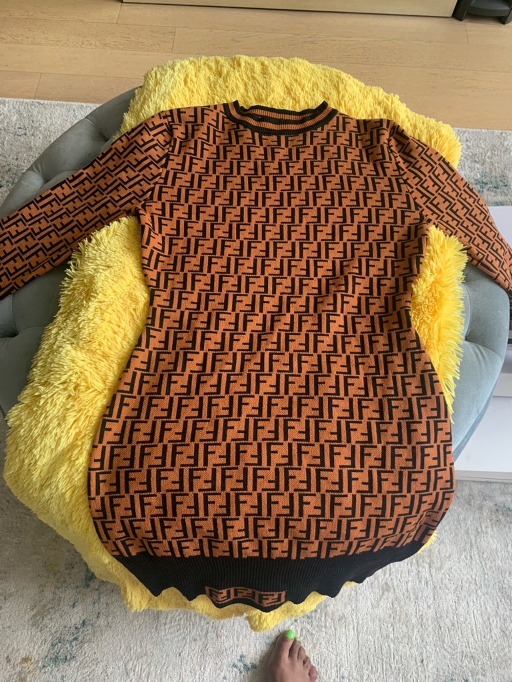 Fendi Orange & Black FF Jacquard Knit Dress